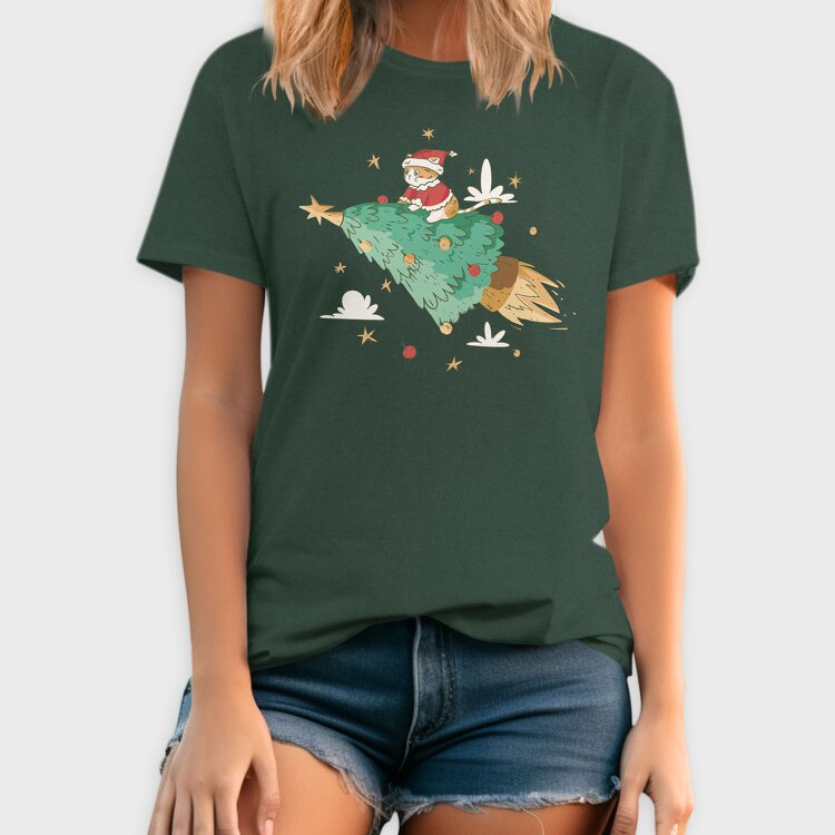 Santa Cat Christmas Tree, Tricou Barbati (Unisex)