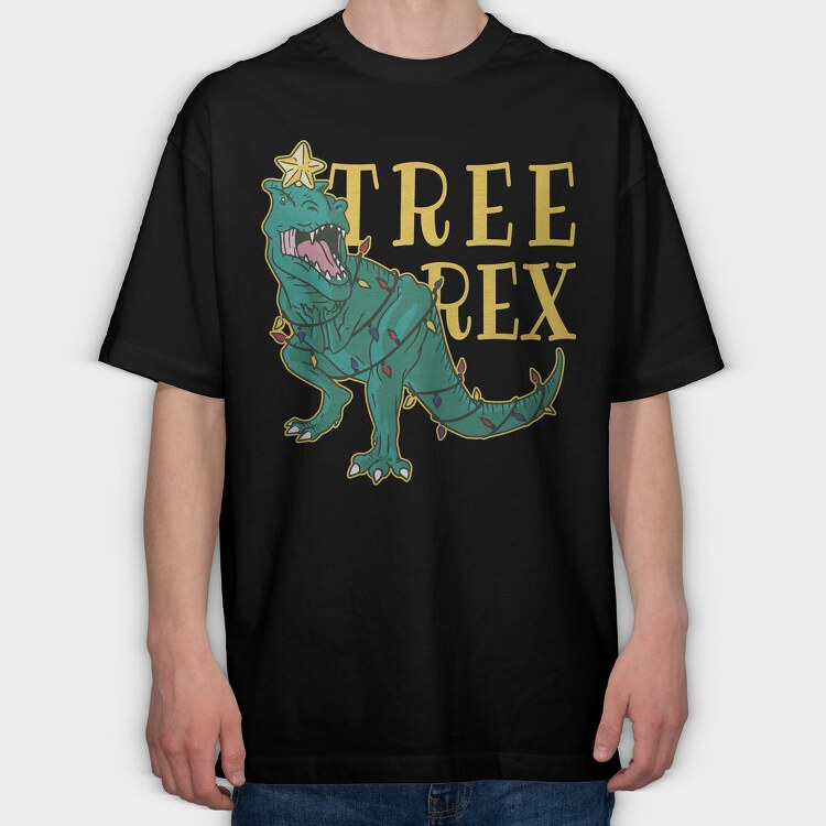 Christmas Tree T Rex, Tricou Oversize Barbati (Unisex)