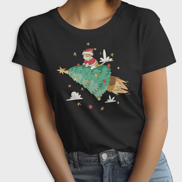 Santa Cat Christmas Tree, Tricou Femei