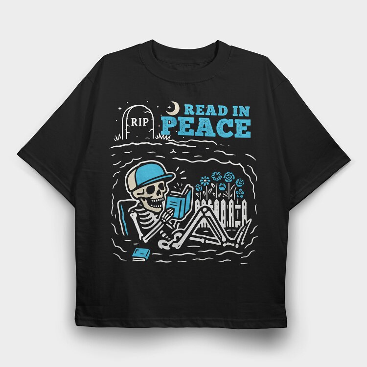 Book Lover Skeleton Humor Read In Peace, Tricou Oversize Barbati (Unisex)
