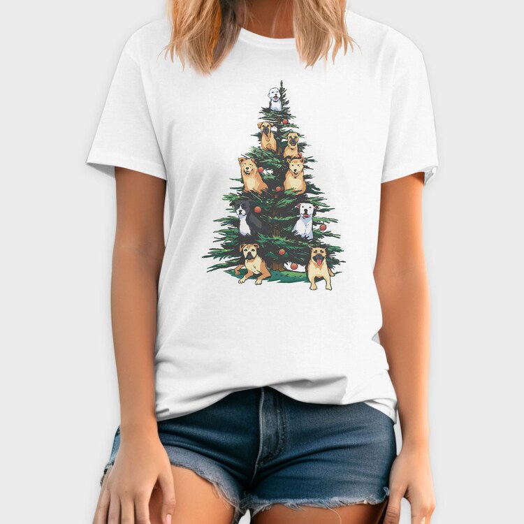 Christmas Tree With Dogs Realistic, Tricou Barbati (Unisex)
