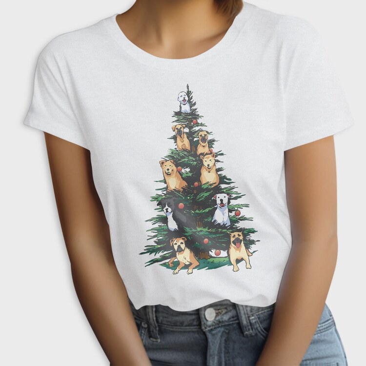 Christmas Tree With Dogs Realistic, Tricou Femei