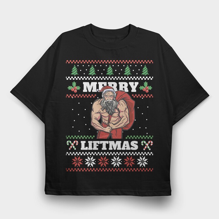 Muscular Santa Claus Ugly Sweater Liftmas, Tricou Oversize Barbati (Unisex)
