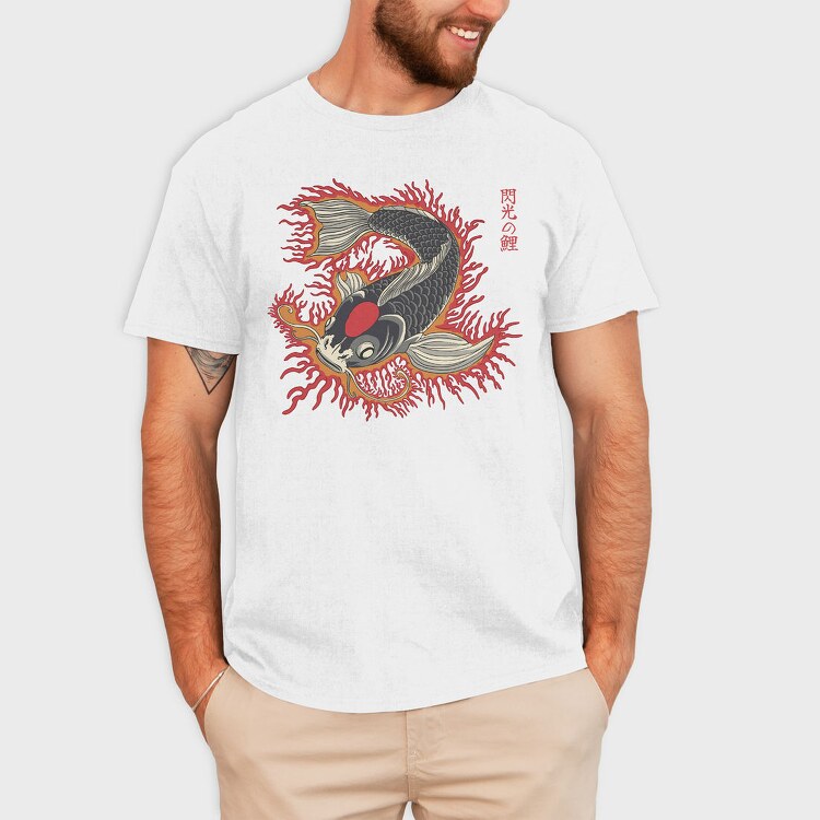 Japanese Koi Flames Fire Traditional, Tricou Barbati (Unisex)