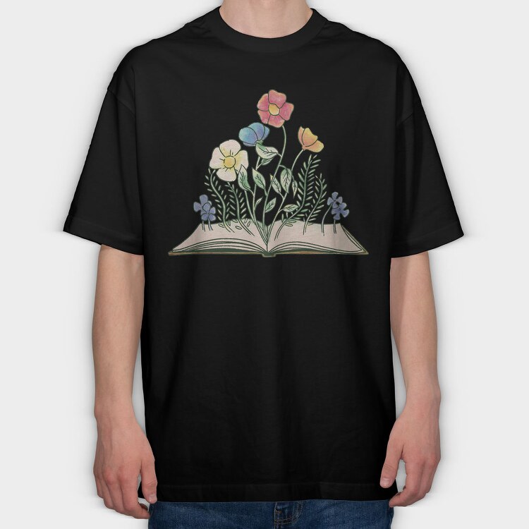 Book With Flowers Watercolor, Tricou Oversize Barbati (Unisex)