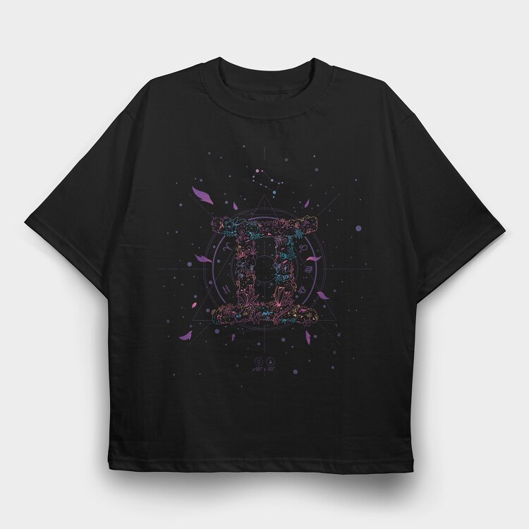 Gemini Floral Zodiac Sign Gemeni, Tricou Oversize Barbati (Unisex)