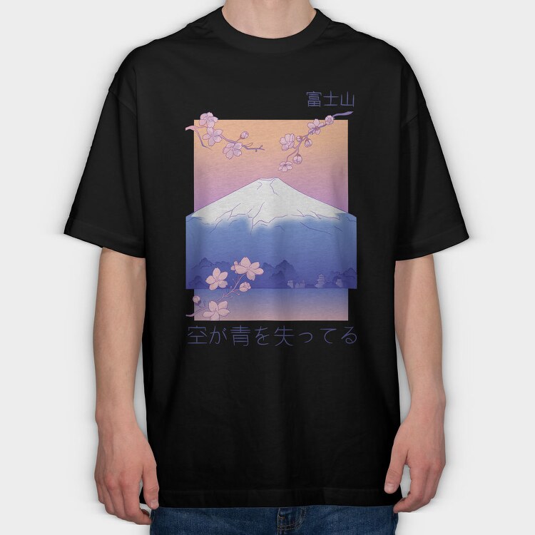Japanese Mountain Landscape Vaporwave Anime, Tricou Oversize Barbati (Unisex)