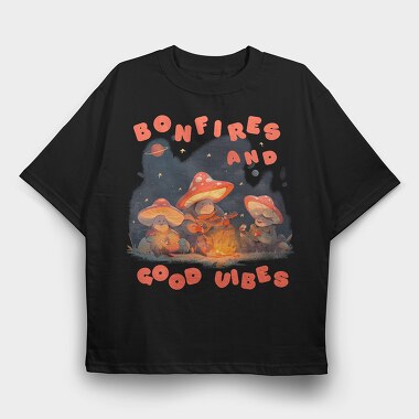 Mushroom Characters Bonfire Camping, Tricou Oversize Barbati (Unisex)