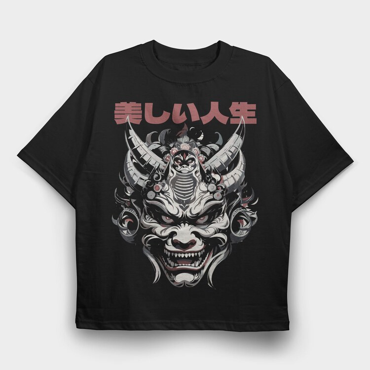 Japanese Oni Mask, Tricou Oversize Barbati (Unisex)