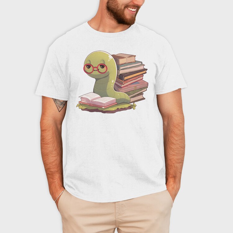 Bookworm With Glasses Worm Reading, Tricou Barbati (Unisex)
