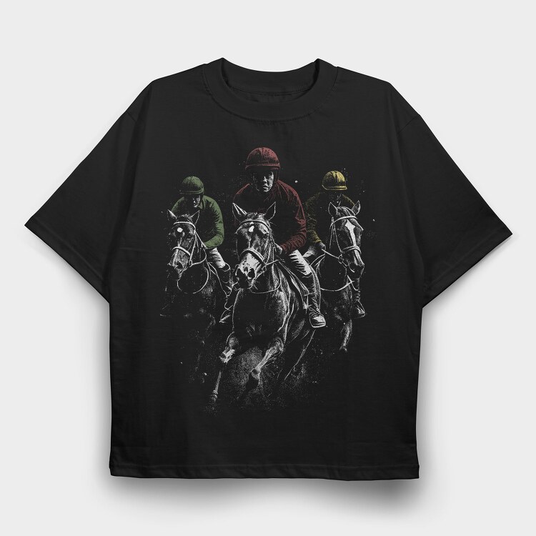 Horse Racing Action, Tricou Oversize Barbati (Unisex)