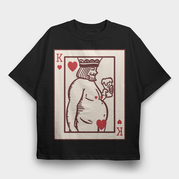 Chubby King Of Hearts Card, Tricou Oversize Barbati (Unisex)