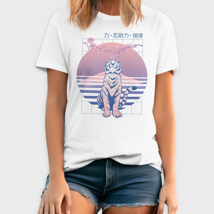 Japanese Tiger Looking Up Sakura, Tricou Barbati (Unisex)