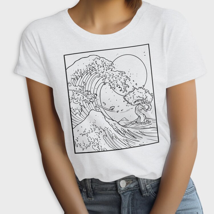 Japanese Wave Line Art, Tricou Femei