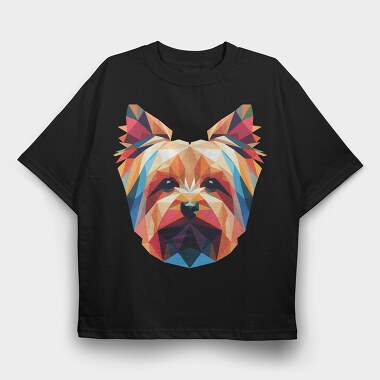 Geometric Yorkshire Terrier Poly Dog, Tricou Oversize Barbati (Unisex)