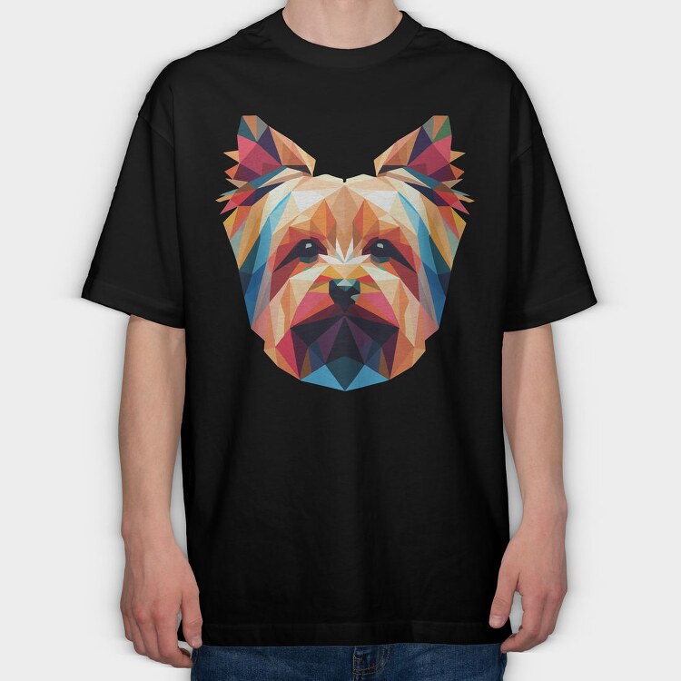Geometric Yorkshire Terrier Poly Dog, Tricou Oversize Barbati (Unisex)