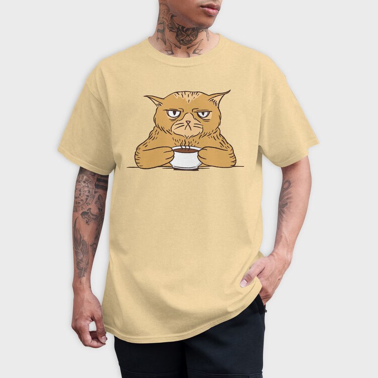 Angry Coffee Cat Grumpy, Tricou Barbati (Unisex)