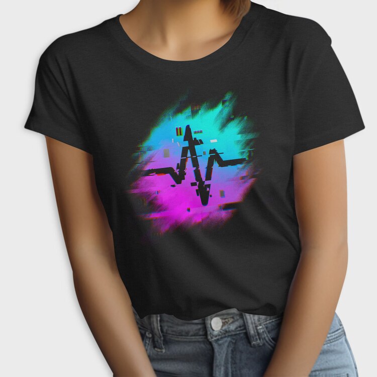 Retro Neon Glitch Logo, Tricou Femei
