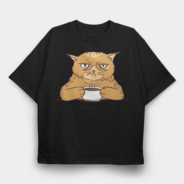 Angry Coffee Cat Grumpy, Tricou Oversize Barbati (Unisex)