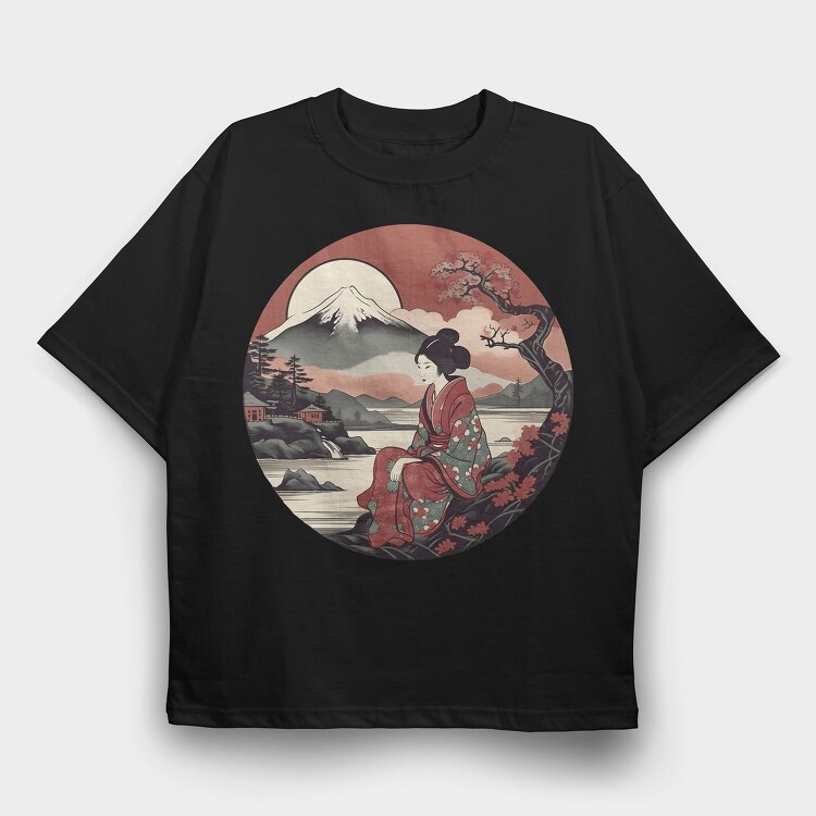 Traditional Japanese Geisha, Tricou Oversize Barbati (Unisex)