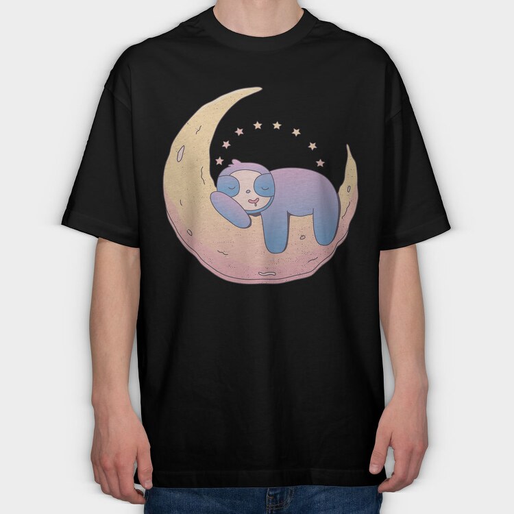 Sloth On Moon, Tricou Oversize Barbati (Unisex)