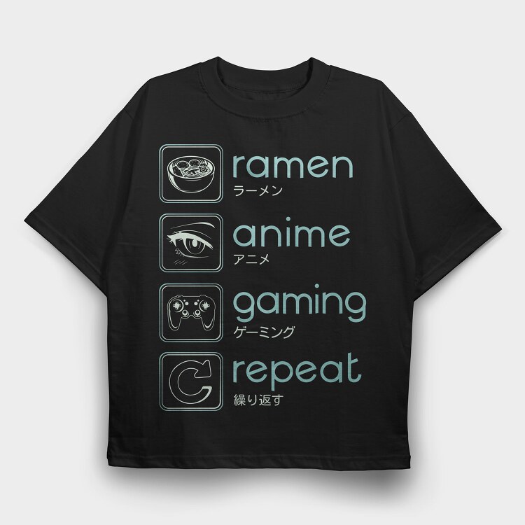 Anime And Gaming Routine Ramen Repeat, Tricou Oversize Barbati (Unisex)