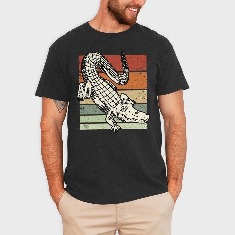 Retro Sunset Crocodile, Tricou Barbati (Unisex)