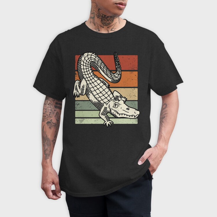 Retro Sunset Crocodile, Tricou Barbati (Unisex)