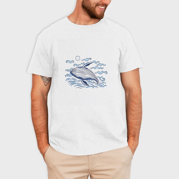Whale Ocean Illustration, Tricou Barbati (Unisex)