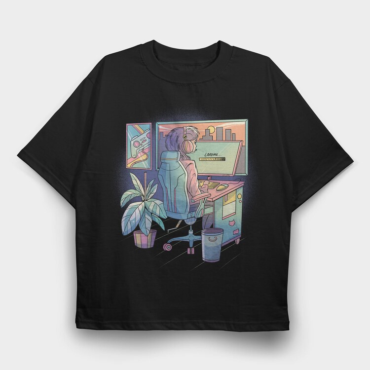 Anime Gamer Girl Vaporwave, Tricou Oversize Barbati (Unisex)
