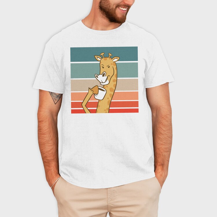 Giraffe Drinking Coffee, Tricou Barbati (Unisex)