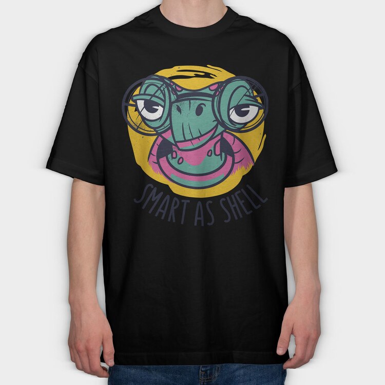 Turtle Animal With Glasses Smart Ass Hell, Tricou Oversize Barbati (Unisex)
