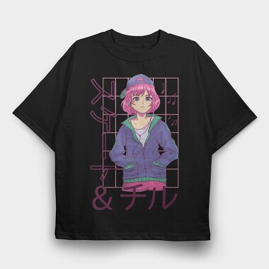 Anime Girl Listening Music Skate Chill, Tricou Oversize Barbati (Unisex)