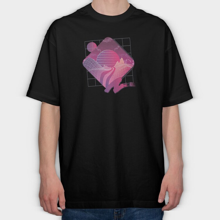 Retrowave Landscape, Tricou Oversize Barbati (Unisex)