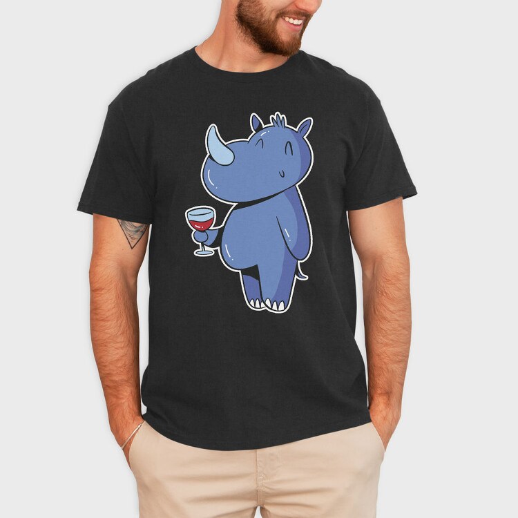 Rhinoceros With Wine Rhino, Tricou Barbati (Unisex)