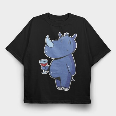 Rhinoceros With Wine Rhino, Tricou Oversize Barbati (Unisex)