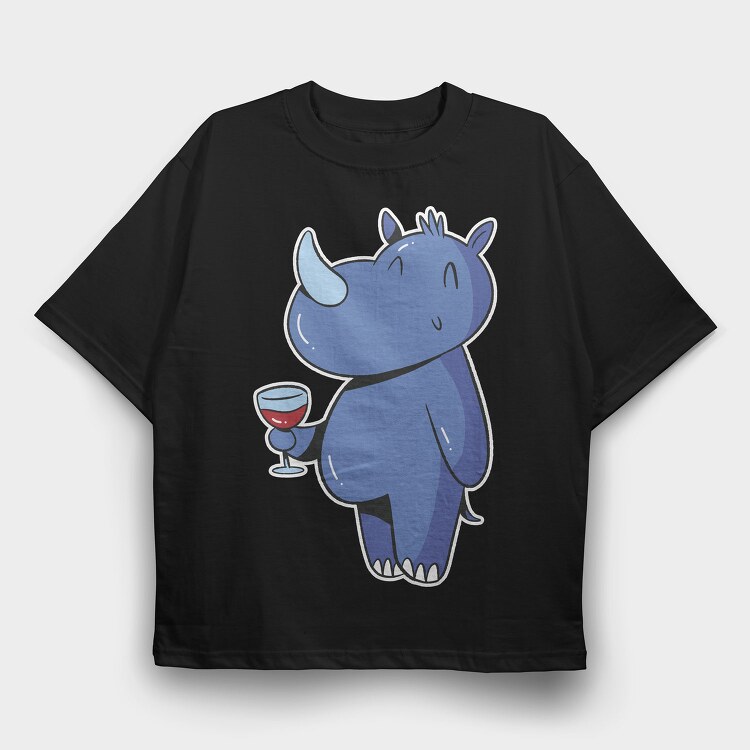 Rhinoceros With Wine Rhino, Tricou Oversize Barbati (Unisex)