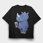 Rhinoceros With Wine Rhino, Tricou Oversize Barbati (Unisex)