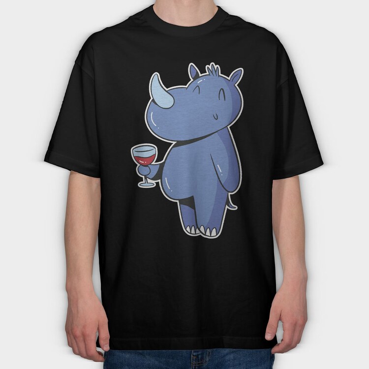 Rhinoceros With Wine Rhino, Tricou Oversize Barbati (Unisex)