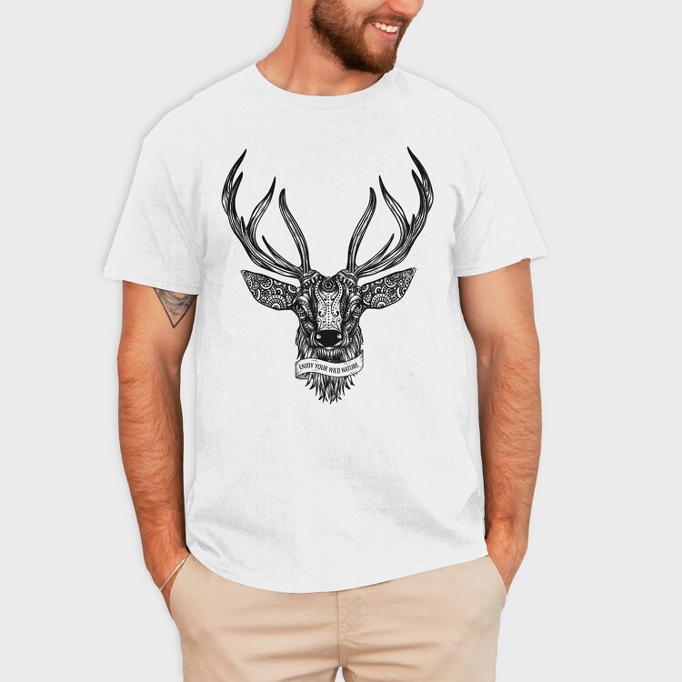 Deer Illustration With Text, Tricou Barbati (Unisex)