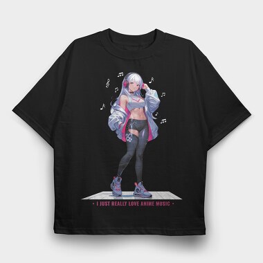 Anime Music Lover Girl, Tricou Oversize Barbati (Unisex)