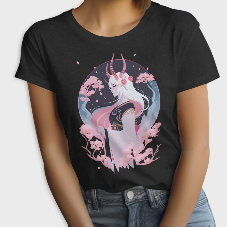 Demon Japanese Fantasy Girl Sorceress Horn Sakura, Tricou Femei