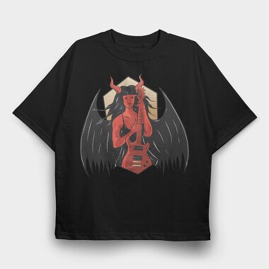 Demon With Guitar, Tricou Oversize Barbati (Unisex)