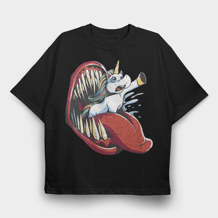 Unicorn And Monster Mouth Eaten, Tricou Oversize Barbati (Unisex)