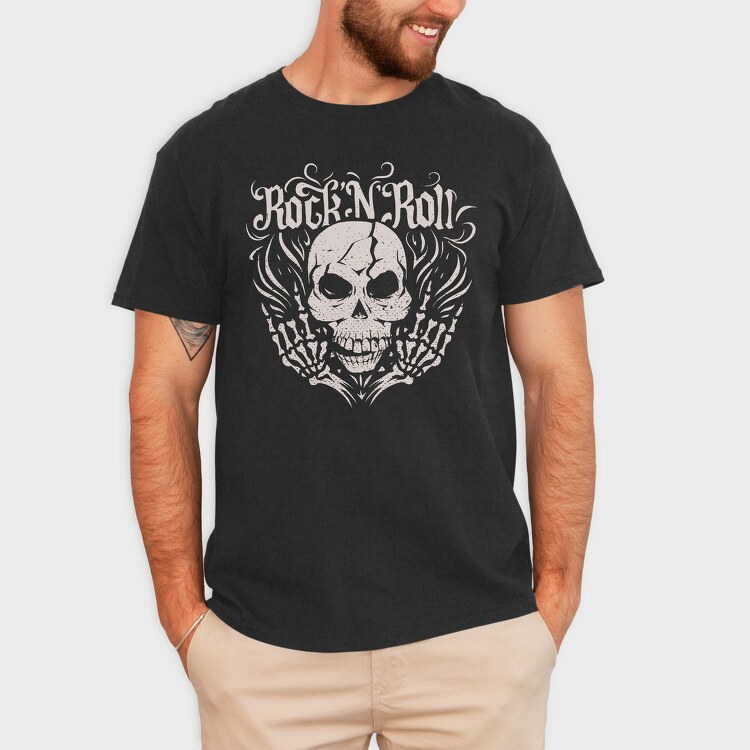 Rock And Roll Skull Skeleton, Tricou Barbati (Unisex)