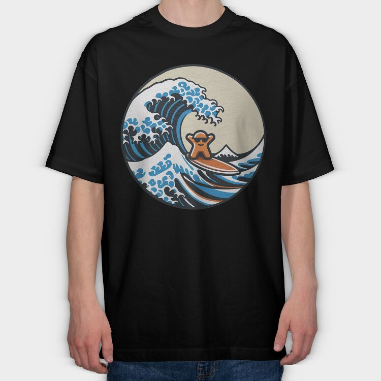 Great Wave With Meeple Surf, Tricou Oversize Barbati (Unisex)