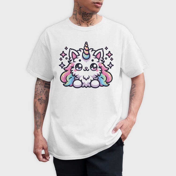 Unicorn Cat Kawaii Main Coon, Tricou Barbati (Unisex)
