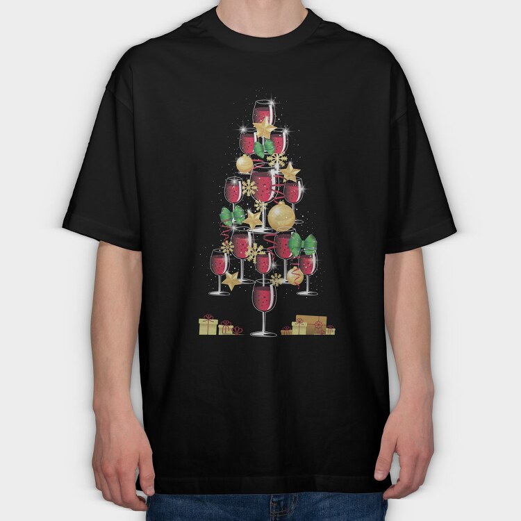 Wine Christmas Tree 001, Tricou Oversize Barbati (Unisex)