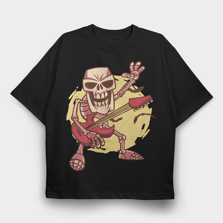 Rock Guitar Skeleton Cartoon, Tricou Oversize Barbati (Unisex)
