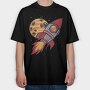 Rocket And Planet Space, Tricou Oversize Barbati (Unisex)